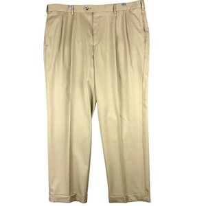 Savane Pants Mens 40 Tan‎ Stretch Crosshatch Pleated Straight Fit Slacks 40x32